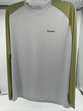 Simms Men’s Light Gray Body with Olive Raglan Long-Sleeve Shirt Fishing